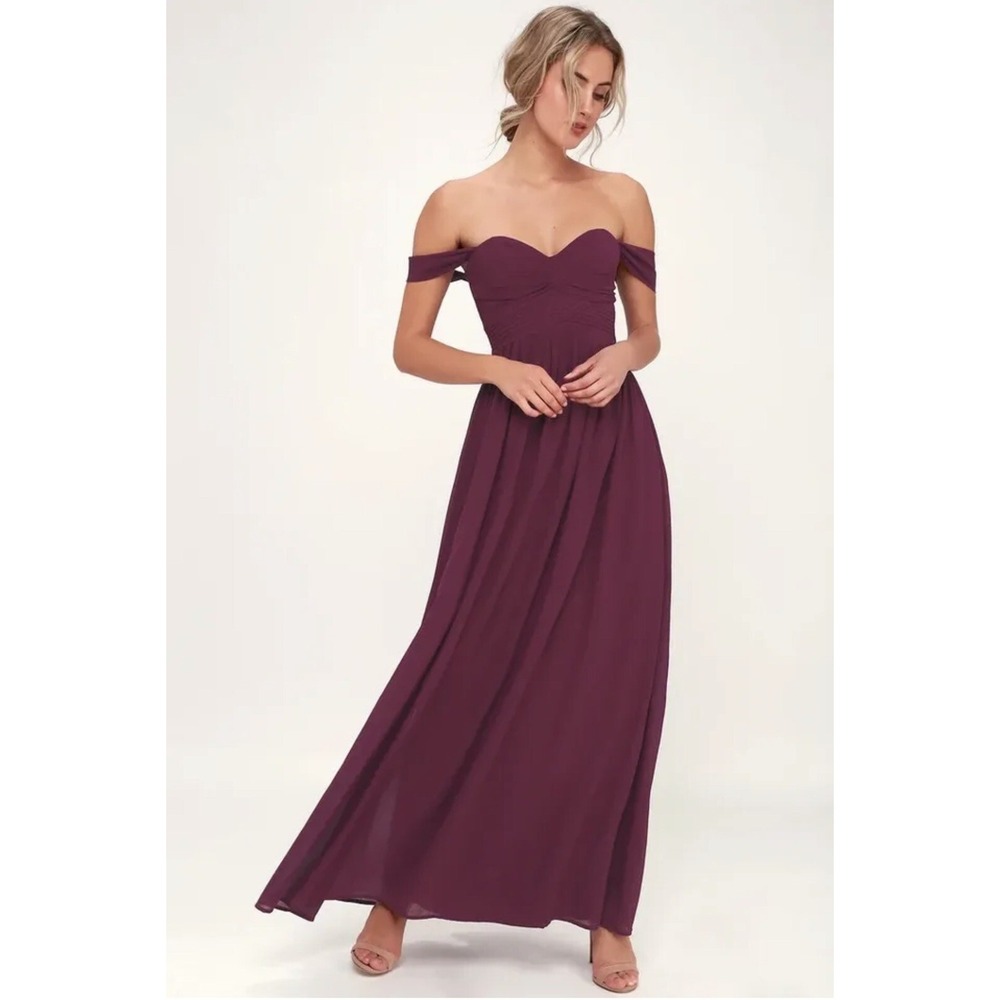 Lulus Dress Women's Small Chiffon Off-the-Shoulder Prom Bridesmaid Formal Maxi